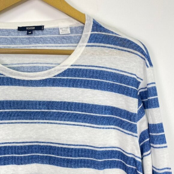 Benson Blue and White Striped Linen Blend Long Sleeve Top - Picture 3 of 8